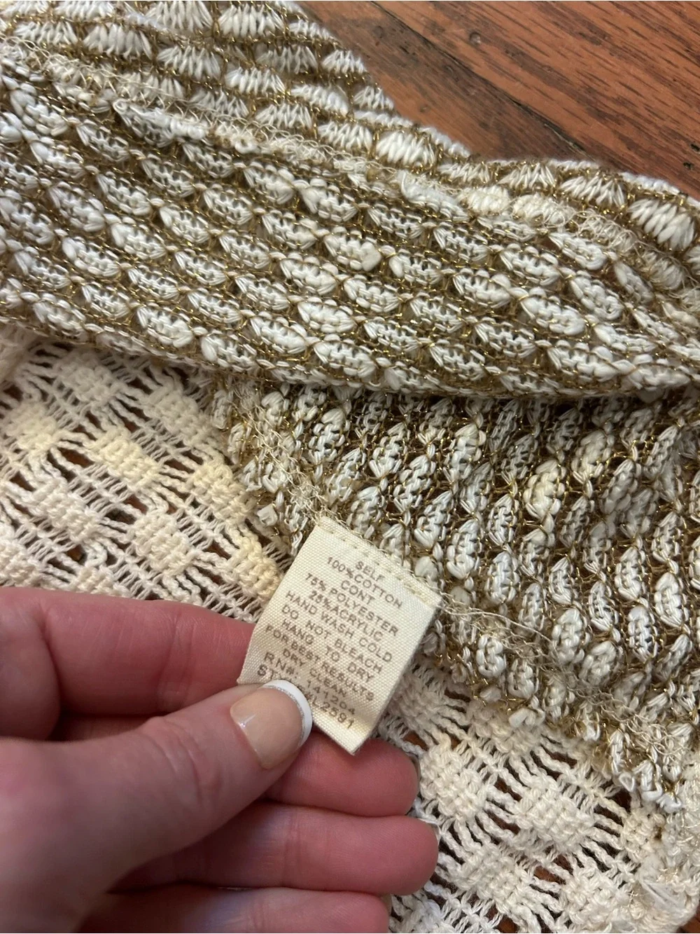 Hem & Thread Crochet Racerback Tank Top Cream Gold Size Small Boho Coastal - Picture 5 of 5